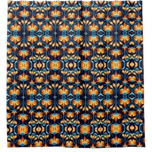 Rideaux De Douche Fleurs d'orange bleu Art déco (Devant)