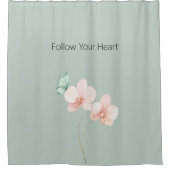 Rideaux De Douche Fleurs d'orchidée rose papillon vert menthe (Devant)