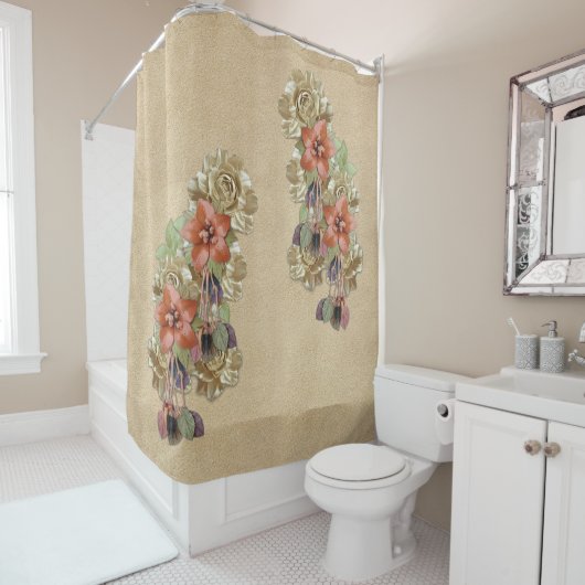 Rideaux De Douche Fleurs en cuir et daim Texture Art (En situation)