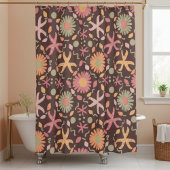 Rideaux De Douche Fleurs et étoiles de mer sur fond brun chocolat