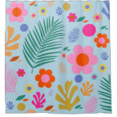 Rideaux De Douche Fleurs Et Feuilles 03 Bleu Et Rose (Devant)