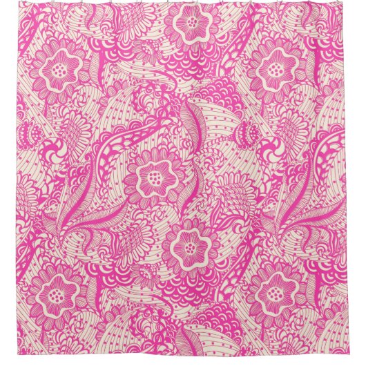 Rideaux De Douche Fleurs Et Feuilles Rose Et Beige (Devant)