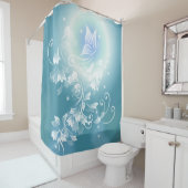 Rideaux De Douche Fleurs et Papillon Sarcelle (En situation)