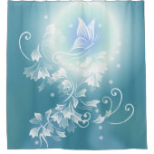 Rideaux De Douche Fleurs et Papillon Sarcelle (Devant)
