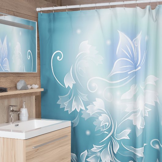 Rideaux De Douche Fleurs et Papillon Sarcelle