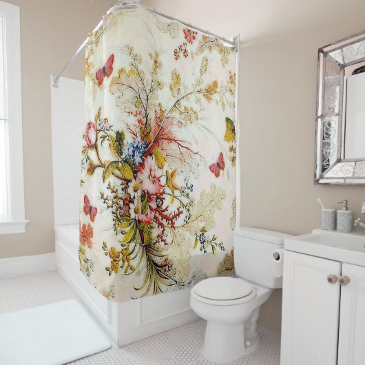 Rideaux De Douche Fleurs et papillons (En situation)