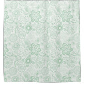 Rideaux De Douche Fleurs et papillons rétro verts et blancs (Devant)