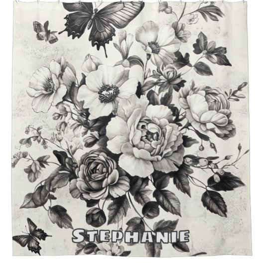 Rideaux De Douche Fleurs et papillons rustiques - Papier vieilli (3) (Devant)