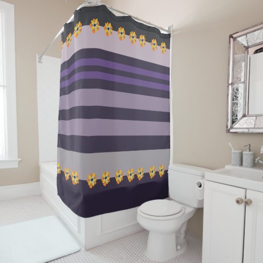 Rideaux De Douche Fleurs et rayures (En situation)