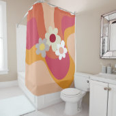 Rideaux De Douche Fleurs et vagues de style rétro (En situation)
