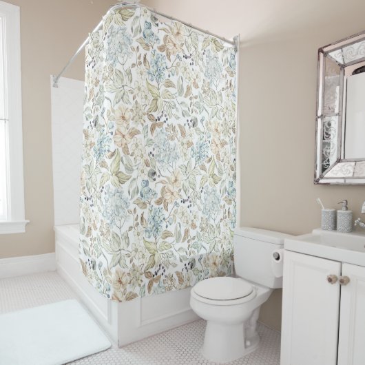 Rideaux De Douche Fleurs Feuilles Baies Branches Blanches (En situation)