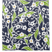 Rideaux De Douche Fleurs, feuilles, vignes, bleu marine, blanc, vert (Devant)