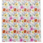 Rideaux De Douche Fleurs Florales Aquarelle Rose, Rouge, Jaune (Devant)