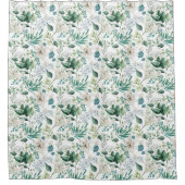 Rideaux De Douche Fleurs Florales Blanches Feuillage Eucalyptus Élég (Devant)