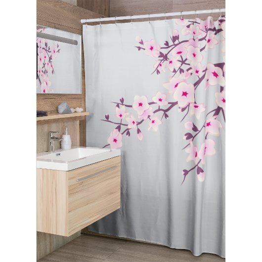 Rideaux De Douche Fleurs florales de cerisier rose gris