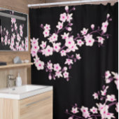 Rideaux De Douche Fleurs florales de cerisier rose noir