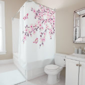 Rideaux De Douche Fleurs florales de cerisiers rose blanc (En situation)