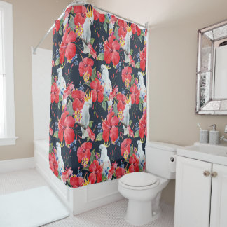 Rideaux De Douche Fleurs florales Fleurs de feuillage Hibiscus rouge