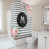 Rideaux De Douche Fleurs florales Noir et Blanc (En situation)