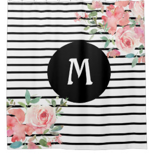 Rideaux De Douche Fleurs florales Noir et Blanc