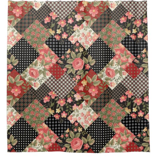 Rideaux De Douche Fleurs géométriques Motif Patchwork Pois (Devant)