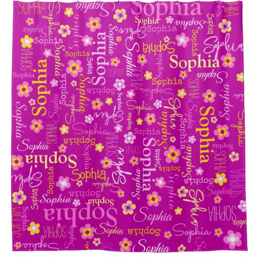 Rideaux De Douche Fleurs graphiques rose violet nom du texte personn (Devant)
