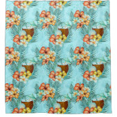 RIDEAUX DE DOUCHE FLEURS HIBISQUES TROPICALES JAUNES ORANGE VERT (Devant)