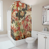 Rideaux De Douche FLEURS JAPONAISES ANCIENNES Rouge Vert Noir Floral (En situation)