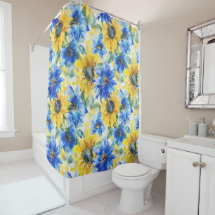 Rideaux De Douche Fleurs Jaunes Bleu Anniversaire