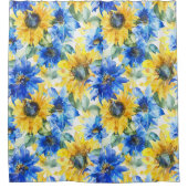 Rideaux De Douche Fleurs Jaunes Bleu Anniversaire (Devant)