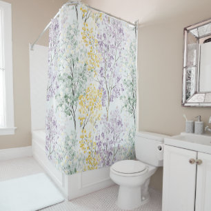 Rideaux De Douche Fleurs Jaunes Vertes Lavande Romantiques