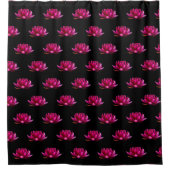 Rideaux De Douche Fleurs Lotus Roses profondes sur Noir (Devant)