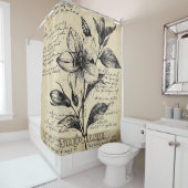 Rideaux De Douche Fleurs Marron Antique Calligraphie Parchemin (En situation)