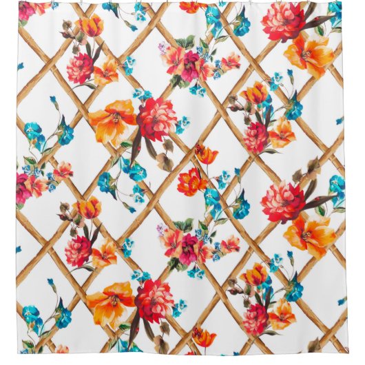 Rideaux De Douche fleurs mode tissu design fleur, huile, peinture, (Devant)