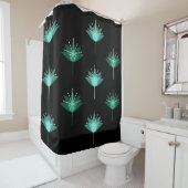 Rideaux De Douche Fleurs modernes du milieu du siècle Noir Turquoise (En situation)