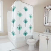 Rideaux De Douche Fleurs modernes du milieu du siècle Turquoise (En situation)