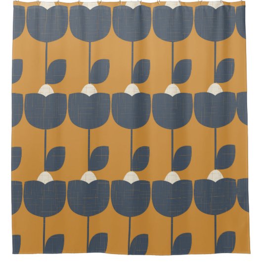 Rideaux De Douche Fleurs modernes rétro : Scandinave Géométrique. (Devant)