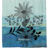 Rideaux De Douche Fleurs Modernes Sur Arrière - plan Bleu Rêvé (Devant)