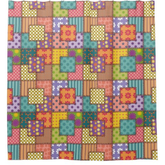 Rideaux De Douche Fleurs Motifs Patchwork Polka Dot Stripe (Devant)