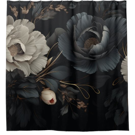 Rideaux De Douche Fleurs noires et blanches (Devant)