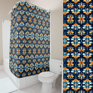 Rideaux De Douche fleurs orange bleu Art Déco