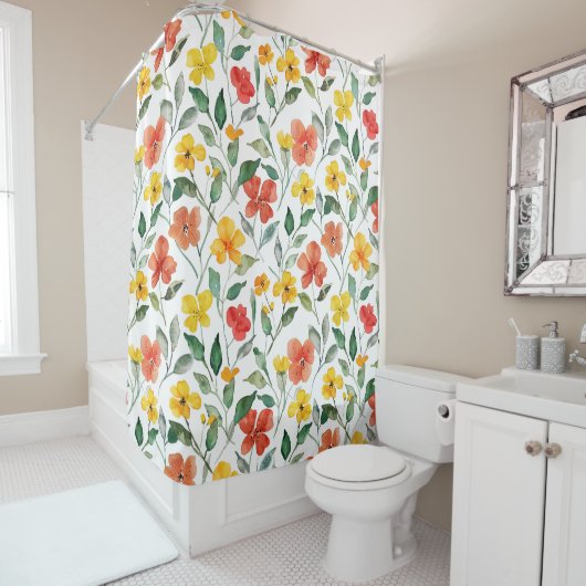 Rideaux De Douche Fleurs orange jaune (En situation)