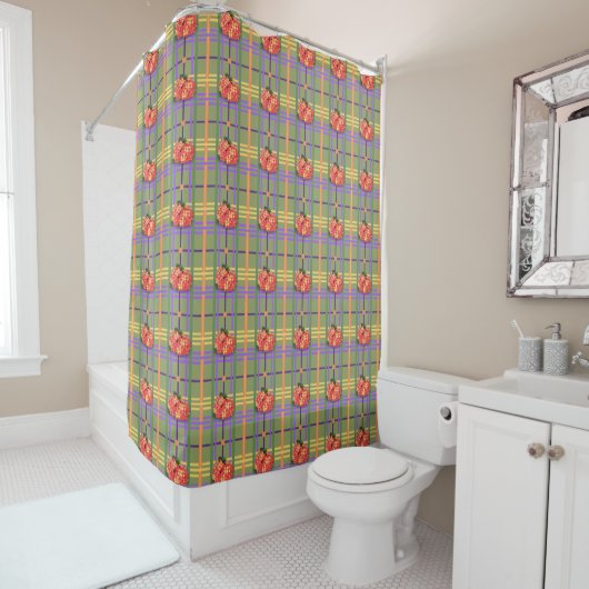 Rideaux De Douche Fleurs orange sur la mousse Vert Plaid Douche ride (En situation)