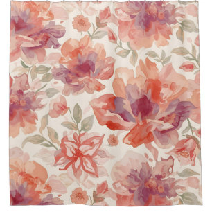 Rideaux De Douche Fleurs pastel aquarelle orange clair