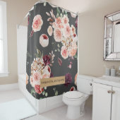 Rideaux De Douche Fleurs Pastel Modernes & Noir Kraft (En situation)