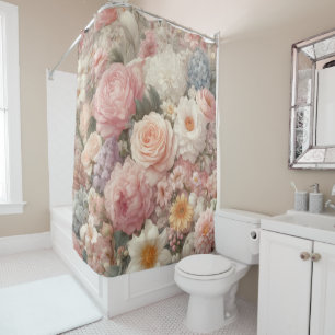 Rideaux De Douche Fleurs pastel motif floral rose shabby chic