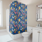 Rideaux De Douche Fleurs psychédéliques Motif x4 Bleu BG (En situation)