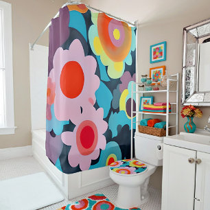 Rideaux De Douche Fleurs rétro mod