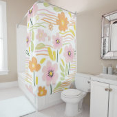 Rideaux De Douche Fleurs Rétro Pastel (7) (En situation)