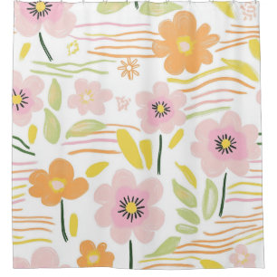 Rideaux De Douche Fleurs Rétro Pastel (7)